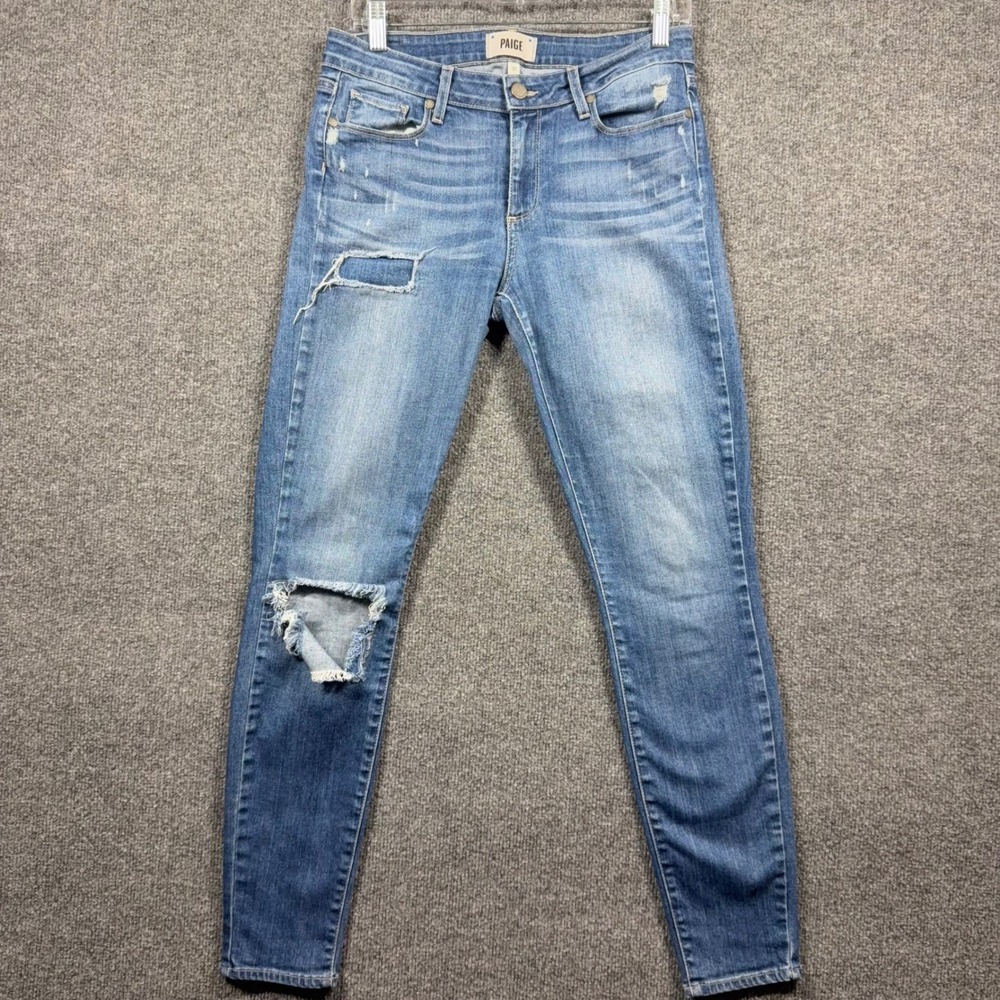 PAIGE Jeans Womens 30 Verdugo Ultra Skinny Jeans Distressed Medium Wash